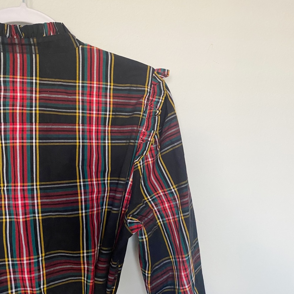 J. Crew Factory Ruffle Neck Shirt Dress Stewart Plaid Size 14 Holiday Christmas - Picture 11 of 13